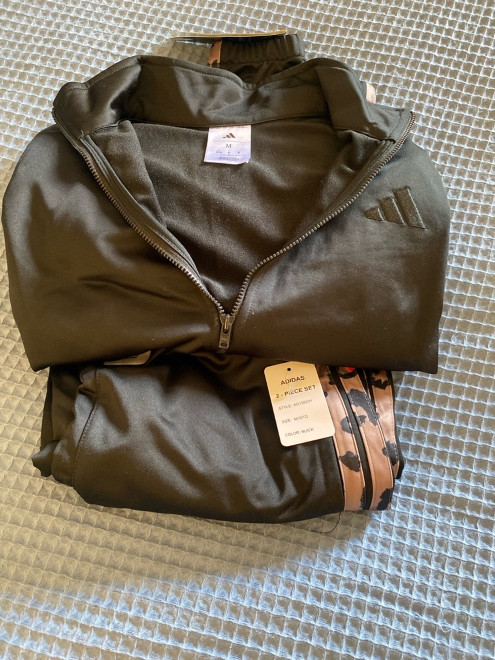 adidas Black Track Jacket and Pants with Subtle Cheetah Accent